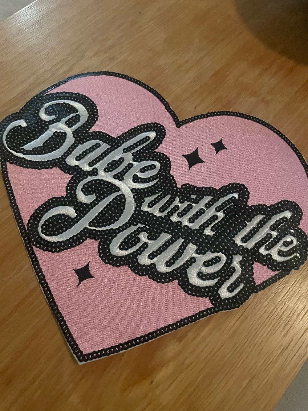 Embellished Pink Heart Patch with Bold Script babe with the power
